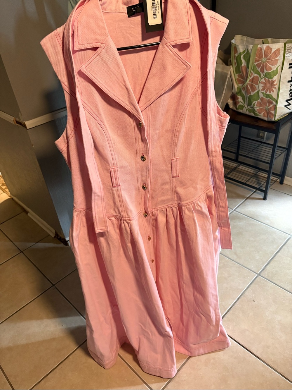 Aleeza Paris  Sleeveless Pink Button-Front Midi Dress
